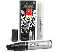 ARTEZA Feutres Indélébiles à Pointe Large, Lot de 2, Blanc et Noir, Marqueurs Peinture Acrylique, Ligne de 5-15 mm, Feutres Ésistants aux UV pour les Pierres, le Verre, Fournitures Artistiques