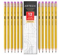 ARTEZA Lot de 12 crayons graphite HB avec étui en bois avec gommes, pré-taillés avec des caoutchoucs sans latex, pour l'école, le bureau, l'écriture, le dessin et l'esquisse