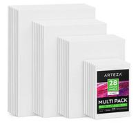 ARTEZA Lot de 28 Panneaux de Peinture sur Toile, 5 x 7, 8 x 10, 9 x 12, 11 x 14, 100% Coton avec Noyau en Carton recyclé, pour Acrylique, Huile, Autres Supports d’Art secs ou humides