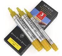 ARTEZA Marqueurs à peinture acrylique, paquet de 3, A100 Jaune citron, 2 épaisseurs (biseau + plume à bille) et 1 stylo à peinture acrylique blanche fine, pour métal, toile, roche, céramique, verre