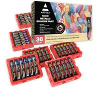 ARTEZA Peinture à la gouache métallisée, set de 36 couleurs/tubes (12ml) Peintures métallisées, idéal pour la peinture sur toile, le papier aquarelle, ou l'utilisation avec des aquarelles