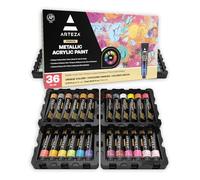 ARTEZA Peinture Acrylique métallisé, 36 Couleurs (tubes de 22 ml) Boîte de rangement, Pigments riches, Peintures non décolorantes non toxiques pour artistes enfants, peindre sur toile