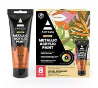 ARTEZA Peinture acrylique métallisée, lot de 8 couleurs essentielles vibrantes en tubes de 120 ml, pigments riches, peintures non décolorantes et non toxiques, les peintres amateurs et les enfants