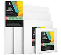 ARTEZA Toile de peinture, ensemble de 6x6, 8x8, 10x10, 12x12, jeu de 28, avec fond blanc 100% coton avec panneau recyclé, pour acrylique, huile, ou autres matières artistiques, pour les artistes