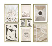 ARTFAVES® - Lot d'affiches - ART NOIR ABSTRAIT - Décoration murale 8 affiches modernes abstrait, art, Henri Matisse, noir et blanc, beige - cadre effet chêne