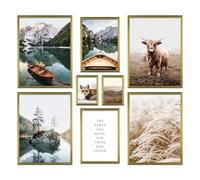 ARTFAVES® - Lot d'affiches - LA BELLE TERRE - Décoration murale 8 affiches modernes nature, montagnes, lac, paysage, Dolomites, bateau, bohème, herbe de la pampa - sans cadre