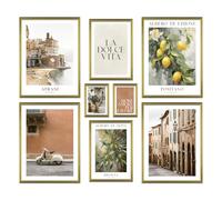 ARTFAVES® - Lot d'affiches - LA DOLCE VITA ITALIE - Décoration murale 8 affiches modernes Italie, Méditerranée, Toscane, vert, terre cuite - cadre effet chêne