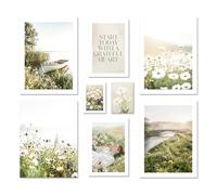ARTFAVES® - Lot d'affiches - MATIN D'ÉTÉ - Décoration murale 8 affiches modernes été, printemps, lac, vert, vintage, fleurs, prairie fleurie - sans cadre