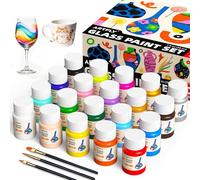 ARTFLY Kit de peinture pour vitrail, 20 couleurs x 30 ml avec 3 pinceaux, acrylique permanent imperméable, pour céramique et verre. Idéal pour débutants et artistes. Convient également pour peindre su