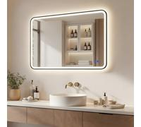 ARTFORMA Miroir LED pour Salle de Bain Rectangulaire 100x70 cm - Anti-Buée | Commande Tactile | Double Éclairage LED | IP44 | Design Moderne - Noir Mat