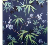 Jasmin Jardin Fleur Feuilles Tissu Effet Arthouse Papier Peint - Noir Bleu