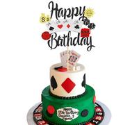 Arthsdite 1 décoration de gâteau de casino - Joueur de jetons de poker - Décoration de gâteau d'anniversaire pour fête d'anniversaire sur le thème de la nuit de casino de Las Vegas