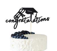 Arthsdite 1 décoration de gâteau de félicitations 2025 pour remise de diplôme - Fournitures de décoration de fête de remise de diplôme 2025 - Paillettes noires