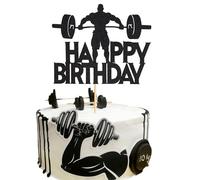 Arthsdite 1 décoration de gâteau de fitness sur le thème de la gym, athlète, bodybuilder sportif, haltérophilie, décoration de fête d'anniversaire pour amateurs de fitness - Paillettes noires