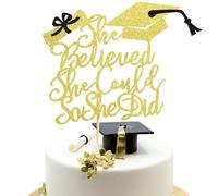 Arthsdite 1 décoration de gâteau « She Believed She Could So She Did » - Décoration de gâteau de remise de diplôme 2026 pour filles, lycée/université - Paillettes dorées