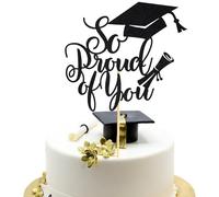 Arthsdite 1 décoration de gâteau « So Proud of You » - Décoration de gâteau de remise de diplôme 2026 - Décoration de gâteau pour remise de diplôme - Noir pailleté