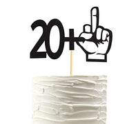 Arthsdite Décoration de gâteau 20 + 1 doigt d'honneur noir à paillettes - Décorations de fête d'anniversaire 21e anniversaire - Fournitures de fête d'anniversaire amusantes pour 21e anniversaire
