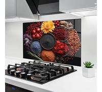 ARTHUB® Crédence de Cuisine en Verre 50x70 cm, Autumn Color Spices | Protection Contre Les éclaboussures, Revêtement Mural en Carreaux, Plaque en Verre, Verre trempé, Aliments, Épices