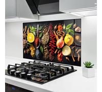 ARTHUB® Crédence de Cuisine en Verre 50x70 cm, Closeup Pices | Protection Contre Les éclaboussures, Revêtement Mural en Carreaux, Plaque en Verre, Verre trempé, Aliments, Épices