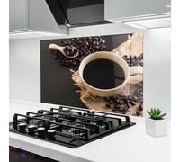 ARTHUB® Crédence de Cuisine en Verre 50x70 cm, Coffee Cup Beans | Protection Contre Les éclaboussures, Revêtement Mural en Carreaux, Plaque en Verre, Verre trempé, Aliments, Café