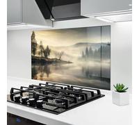 ARTHUB® Crédence de Cuisine en Verre 50x70 cm, Foggy Morning | Protection Contre Les éclaboussures, Revêtement Mural en Carreaux, Plaque en Verre, Verre trempé, Paysages, Lacs