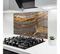 ARTHUB® Crédence de Cuisine en Verre 50x70 cm, Gold Paper Marble | Protection Contre Les éclaboussures, Revêtement Mural en Carreaux, Plaque en Verre, Verre trempé, Abstrait, Marbre