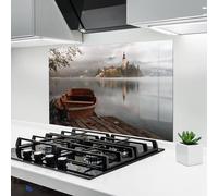 ARTHUB® Crédence de Cuisine en Verre 50x70 cm, Lake Church | Protection Contre Les éclaboussures, Revêtement Mural en Carreaux, Plaque en Verre, Verre trempé, Paysages, Campagne