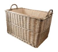 Arthur Cameron Panier en osier à bûches avec doublure et poignées (62x40x37cm) Panier de rangement moyen et robuste idéal pour les jouets, couvertures, couloir, garage, salon, chambre ou bureau