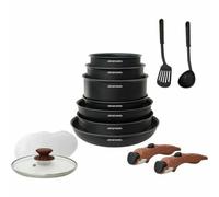 Arthur Martin AM1502 Batterie de Cuisine 15 Pieces - poignée Amovible Effet Bois - Tous Feux Dont Induction