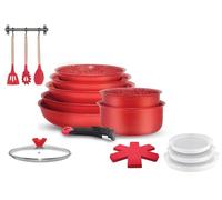 Arthur Martin Batterie de cuisine AMR94 18 pièces, manche amovible, induction, rouge