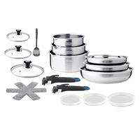 Arthur Martin - Batterie de Cuisine 20 Pièces - Acier Inoxydable 18/10 - Tous Feux Induction - Poêles Ø20/24/26 - Casseroles Ø16/18/20 - Couvercles Verre et Hermétiques - Bec Verseur Gradué