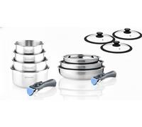 Batterie de cuisine inox 12 pièces avec 2 manches amovibles et 3 couvercles en silicone Arthur Martin AM2717