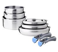 Arthur Martin, Ensemble de Cuisine 8 pièces en Acier Inoxydable - 3 Poêles (20-24-26 cm), 3 Casseroles (16-18-20 cm), 2 Poignées Amovibles, Tous Feux Induction, Intérieur Satiné, Graduation Intérieure