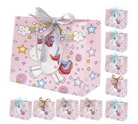 ARTIBETTER 10 Pièces Sachet Présent Licorne Paquet Présent à Main en Carton, Fond Concave, Grosse Capacité, Pliable, Ruban Couleur Aléatoire, pour Emballage et Rangement