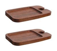 Artibetter 2 Pièces Plateau de Service Rectangulaire avec Support Verre | Plateau Décoratif Marron, Rainures Précises et Trou Central, pour Bar à Café, Fêtes et Collations