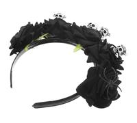 Artibetter Bandeau de Tête D'halloween Crâne et Fleurs, Résistant à L'usure, Décoratif pour Fête et Photo, Accessoire en Tissu et Plastique Noir
