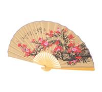 Artibetter Éventail Chinois Mural Pliant 0,5 X 0,9 M en Bois et Papier, Décoration Murale Intérieure Grosse Taille pour Salon, Art Mural Vintage Rouge Motif Fleur de Prunier