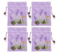 Artibetter Lot de 4 Sachets à Cordon en Tissu Brodé Style Ancien Motif Lavande, Pochette Présent 11x14 Cm pour Emballage Élégant et Rangement Parfumé