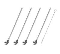Artibetter Lot de 5 Set de Set de Pailles Cuillères en Acier Inoxydable 8,2 Pouces Brosse de Nettoyage 6cm, pour Remuer Crème et Thé Lors de Pique-niques en Plein Air