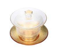 Artibetter Tasse à Thé en Verre Cristal Couvercle Doré Facile à Manipuler Bol à Thé Chinois pour Maison ou Restaurant Ensemble 1 Set