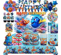 Articles de décoration pour fête d'anniversaire Finding Nemo : assiettes en papier, gobelets, serviettes, nappes, ballons pour enfants et décorations de baby shower 12pcs cake topper