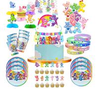 Articles de fête Care Bear : Assiettes jetables, serviettes, nappes, décorations de gâteau, sacs cadeaux pour enfants - Ensemble de décorations et cadeaux pour fête d'anniversaire Bracelet 4pcs