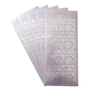Artif Lot de 5 Stickers de Contour Merci et Fleurs en Argenté, Planches 10 x 23 cm, Autocollants Peel Off pour Scrapbooking