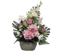 Artificielles.com - jardinièrre pot beton d'oeillet,bouton de rose, Orchidée, glaieul Rose pour la Toussaint - couleur: Rose 715