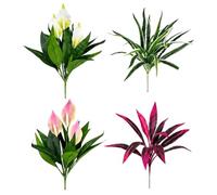 artificielles résistantes aux UV pour l'extérieur | Fougère artificielle 4 en 1 et dracaena rouge pour terrasse, balcon, jardin, chemin, cour