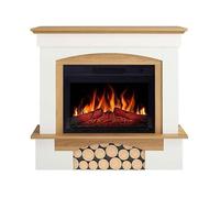 ArtiFlame Woodley AF23S Blanc/Chêne Naturel Cheminée Électrique avec Manteau - Son de Crépitement, Flamme 3D, 1800W