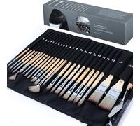Artify 25pcs Pinceaux Peinture Acrylique Professionnels | Pinceaux d’Artiste en Poils Synthétiques Anti-Perte, avec Étui & Spatule, Pinceau Aquarelle | Gouache | Huile (Bouleau)