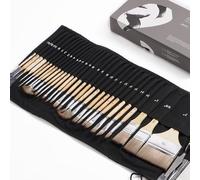 Artify 30pcs pinceaux de Peinture, série Expert, Anti-Perte, Ensemble de pinceaux synthétiques améliorés avec Rouleau de Tissu et Couteau à Palette pour Acrylique, Huile, Aquarelle et Gouache Bouleau