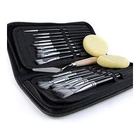 Artify Ensemble de 15 pinceaux pour Peinture à l'huile Acrylique Gouache à l'aquarelle avec étui de Transport Pop-up avec Couteau à Palette et 2 éponges - Noir