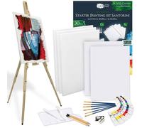 Artina 30pcs Kit Peinture Santorini avec Chevalet Bois Malaga - Set Peinture avec 5 Châssis, 12 Couleurs Acryliques, Pinceaux